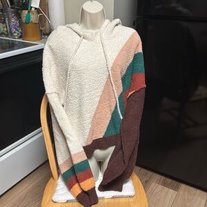 POL XL COZY PLUSH SHERPA CROPPED CREAM AND EARTHY BLOCK COLOR HOODIE